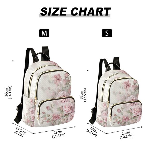 5159 Rose Flowers Small Backpack Purse Pink Floral Travel Bag Lightweight